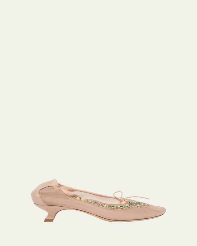 Flower Embellished Mesh Ballerina Kitten Flats